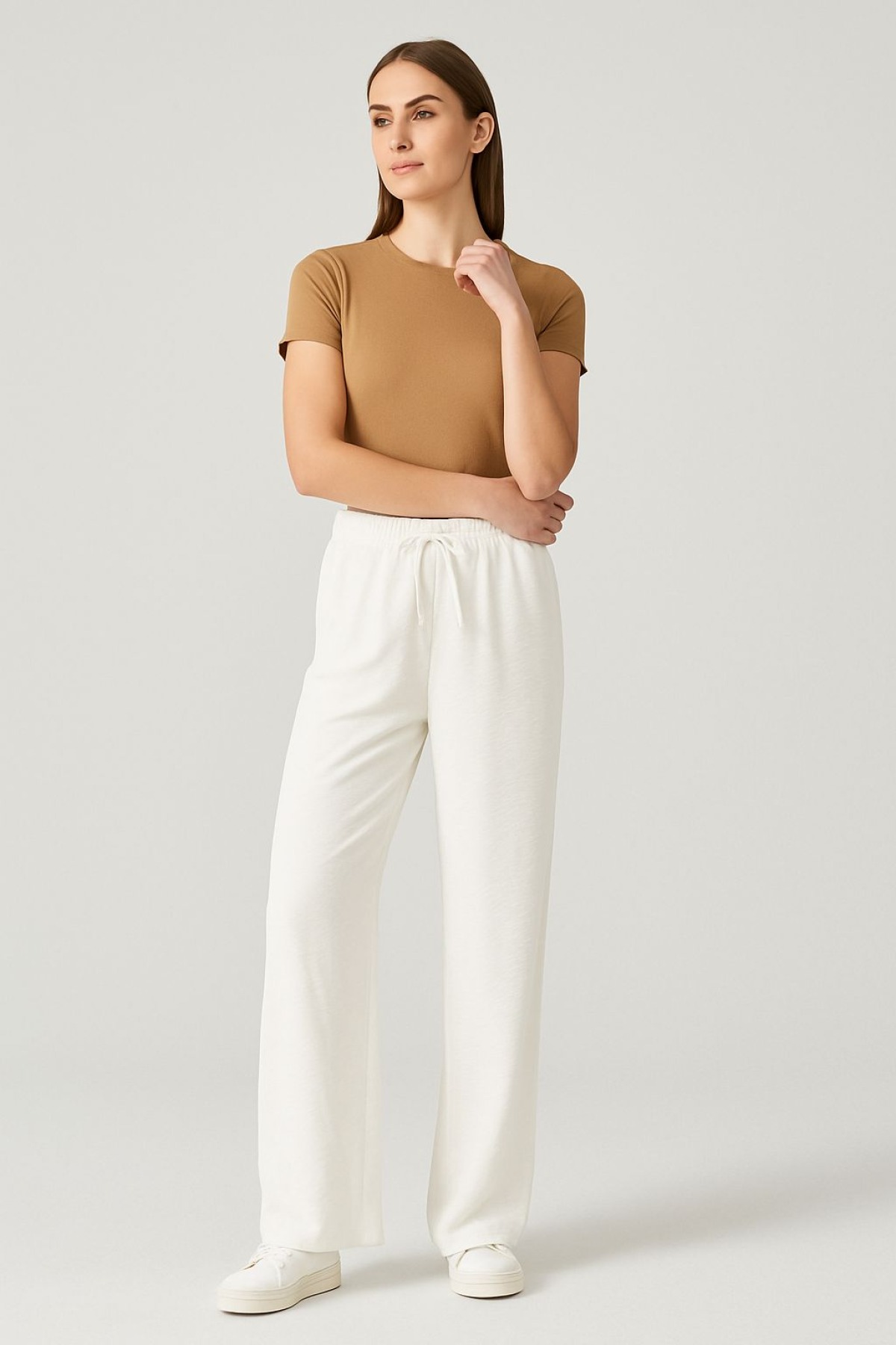 Beli Bağcıklı Yandan Cepli Modal Trend Pantolon  Ekru