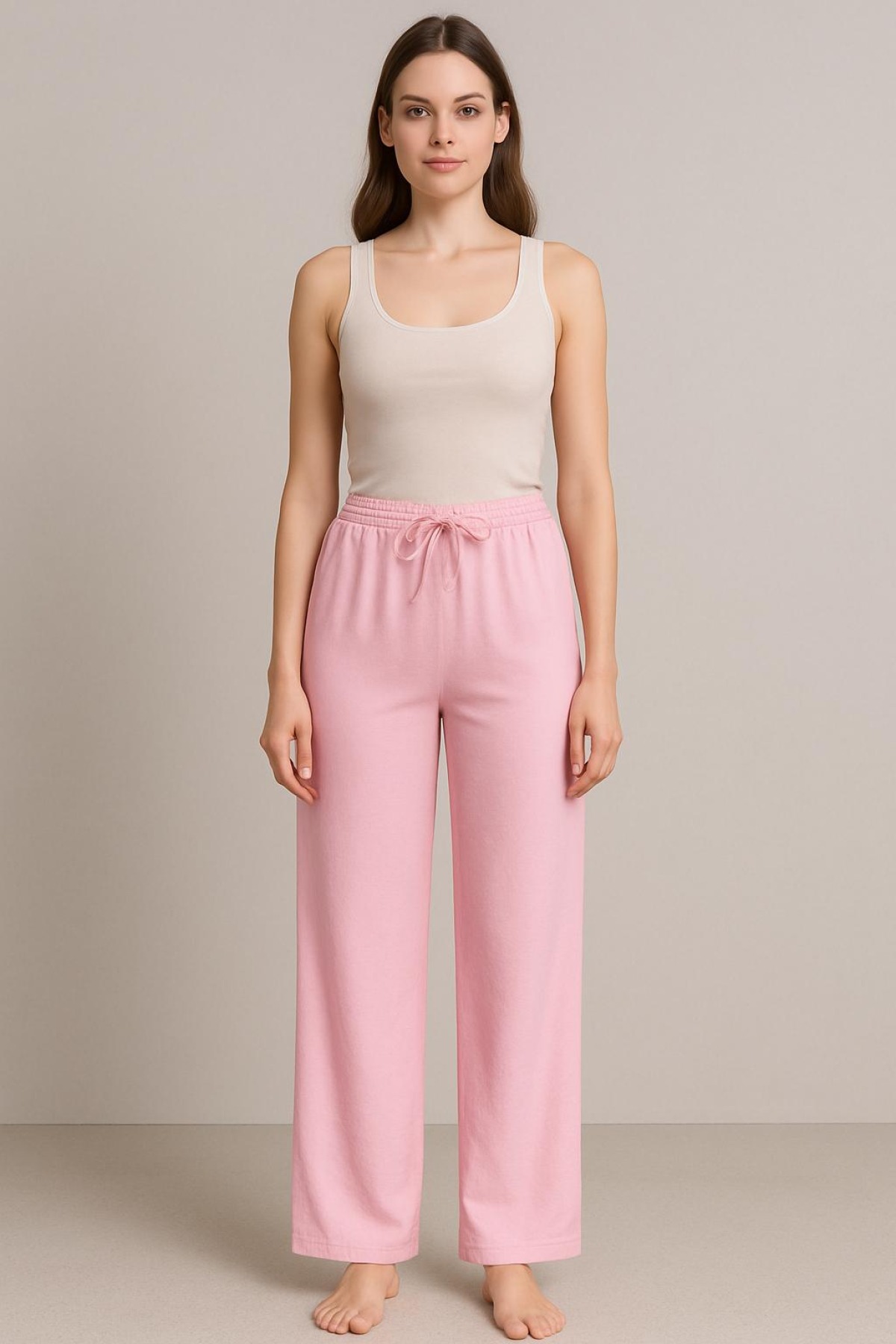  Beli Bağcıklı Yandan Cepli Modal Trend Pantolon Pembe 