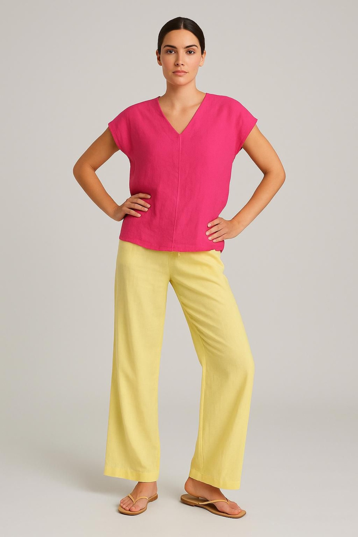  V Yaka Sıfır Kol Trend Bluz Pembe 